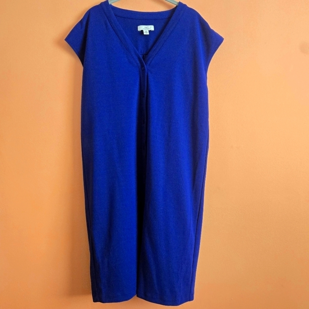 H Halston Blue Button Front Stretch Dress – Size M